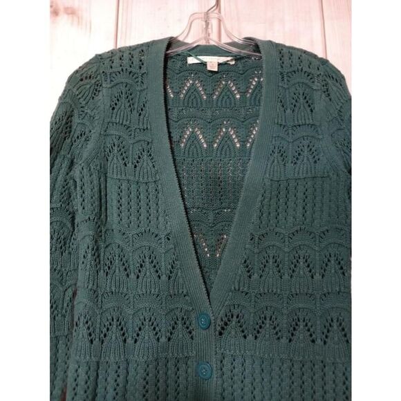 LC Lauren Conrad Sweater Ladies Small Green Cardigan Open Knit - Picture 3 of 8
